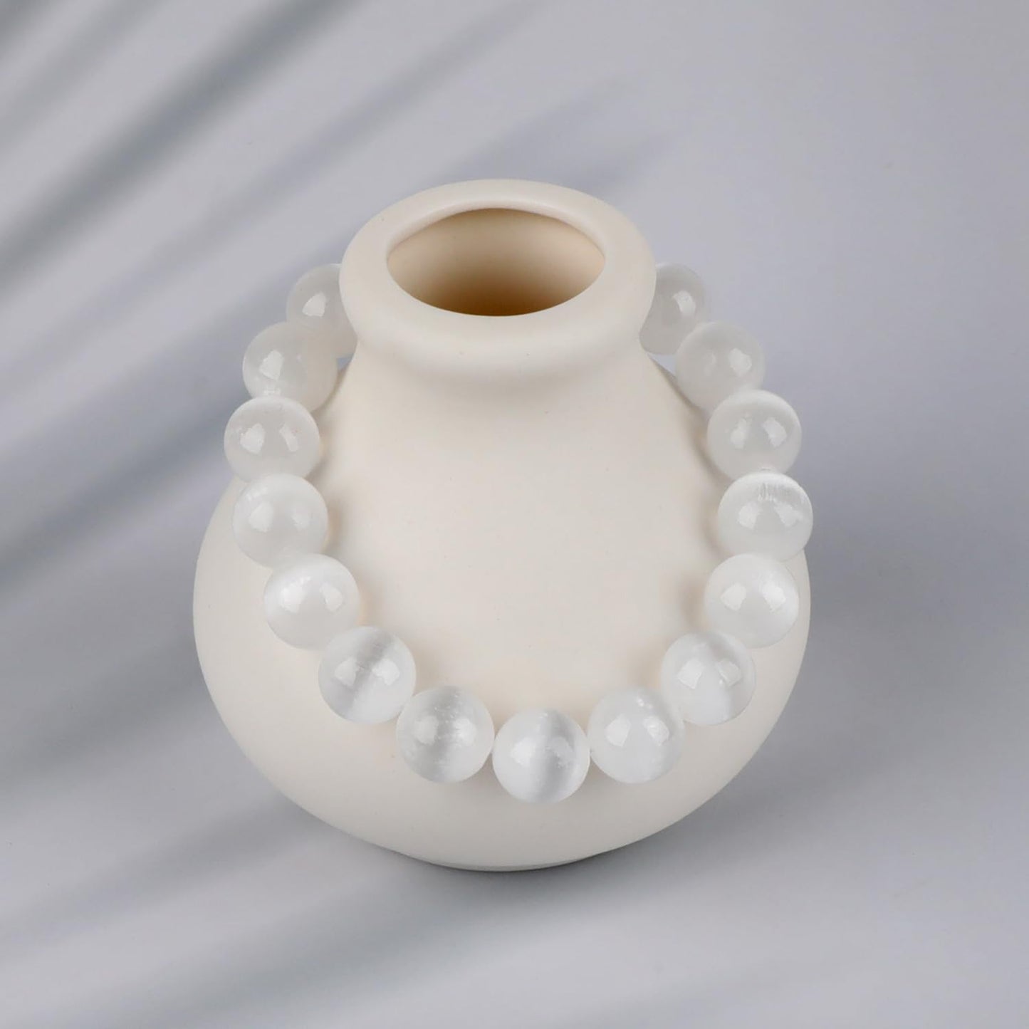 LPBeads Handmade Natural Gemstone Stretch Elastic 10mm White Selenite Bracelet Healing Crystal Round Stone Beads Jewelry Gifts for Women Men