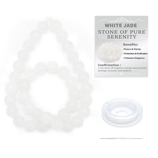 CMBYN Natural Stone Beads Round Genuine Real Stone Beading Strand Loose Gemstones DIY Smooth Bead for Bracelet Necklace Earrings Jewelry Making (White Jade, 10mm 36 Pieces)