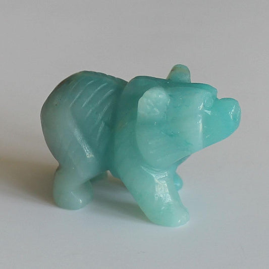 HLbshi Hand Carved Mixed Gemstone Crystal Bear Figurine Animal Carving Statue Home Decor 1.5'' (Amazonite)