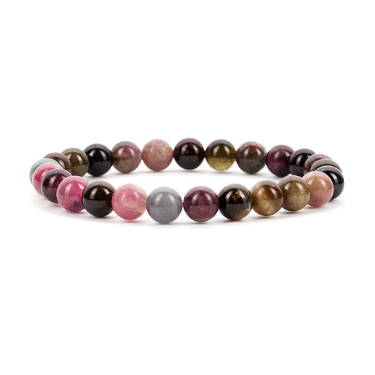 Cherry Tree Collection Rainbow Tourmaline Beaded Bracelet – Genuine 8mm Gemstone Stretch Bracelet for Men & Women – Handmade Crystal Bracelet - (Rainbow Tourmaline - M)