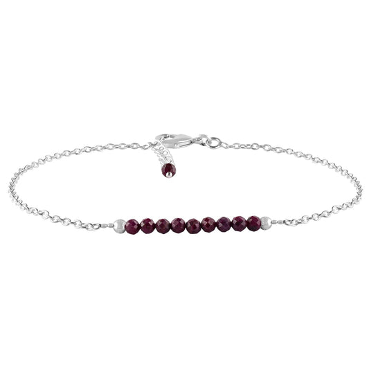 YANARA Ruby Ankle Bracelet for Women, Natural July Birthstone, Pink Gemstone Beaded, Handmade Dainty Anklets - Large Ankle Silver Plated Waterproof Anklets 9"+1.25" inch Chain, Chakra Energy Crystals