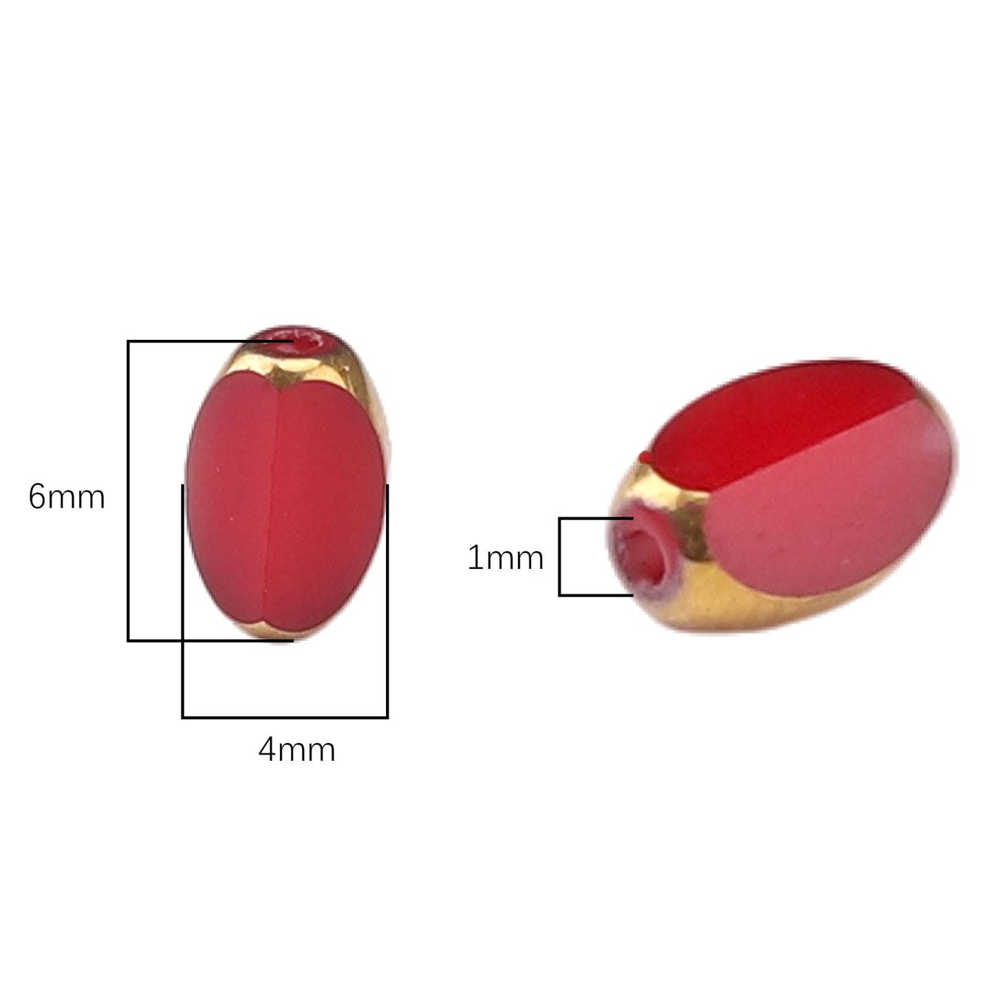 DADIFEN Glass Rice Beads Red 4x6mm 50pcs Faceted Oval Golden Edge Crystal Loose Beads for DIY Craft Jewelry Making