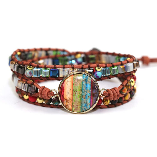 ZOSOJONA Women Wrap Bracelet Boho Natural Jasper Crystal Stone Beads Strand Bracelets (Colored Agate)