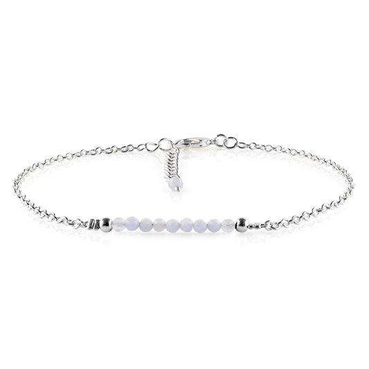 YANARA Blue lace Agate Ankle Bracelet for Women Jewelry, Natural Birthstone, Gemstone Beads, Handmade Dainty Anklet 9"+1.25" inch, 3mm Rounds, Chakra Energy Crystals, Silver Plated Chain