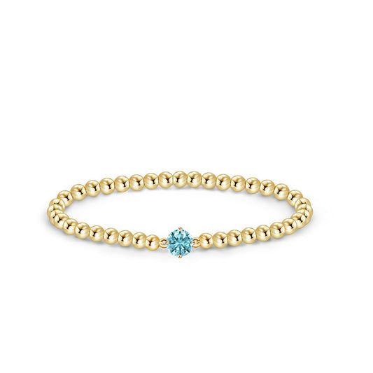 Free bird Aquamarine Bracelet Gold Beaded Bracelets for Women Stackable Gold Bracelets for Women 14K Gold Plated Stretch Bead Ball Bracelet with Aquamarine Gemstone Birthstone Jewelry for Birthday