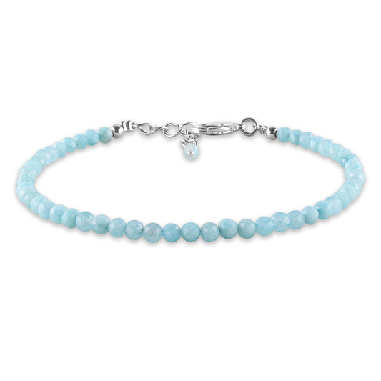 Natural Larimar Jewelry for Women Dolphin Stone- Pectolite -Sea- Caribbean Gemstone Beads Dainty Bracelet, Birthstone Energy Crystals, Silver Plated Chain 8 inch, Trendy Jewelry For Her