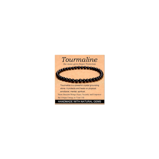 CHELYQST Black Tourmaline Bracelet - Stone of Super Protection,Stretch Natural Stone Crystal Beads Jewelry Gifts for Women Men Unisex Adult,4mm