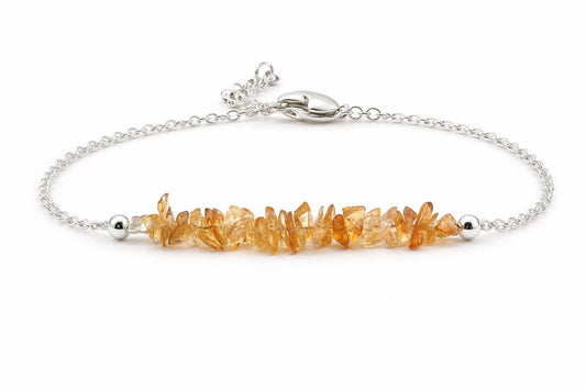 Gempires Natural Gemstone Chip Bar Bracelet for Women, Crystal Healing Bracelet, Multiple Gemstone Options, Adjustable Yellow Gold Plated Chain (7” + 1” Extender), Dainty Stackable Jewelry Gift for Her (Citrine)