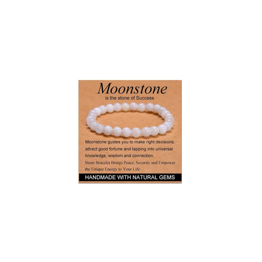 CHELYQST Moon_stone Bracelet - Stone of Success,Stretch Natural Stone Crystal Beads Jewelry Gifts for Women Men Unisex Adult,6mm