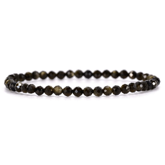 Angelstones Natural Golden Obsidian Gemstone Stretch Bracelet, 4mm Faceted Round Beads, Crystal Healing for Women