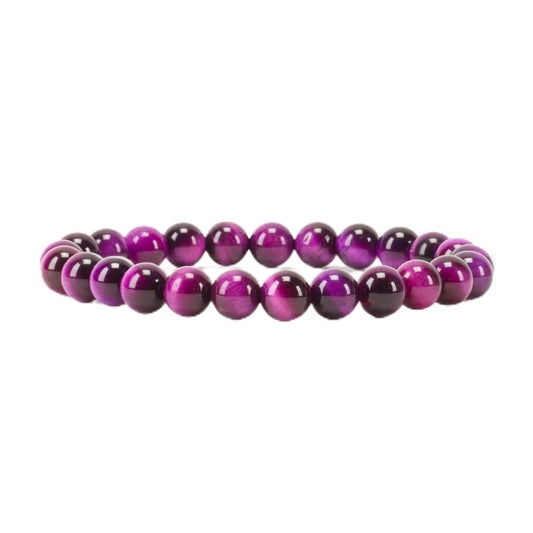 Cherry Tree Collection Purple Tiger's Eye Beaded Bracelet – Genuine 8mm Gemstone Stretch Bracelet for Men & Women – Handmade Crystal Bracelet - (Purple Tiger's Eye - M)