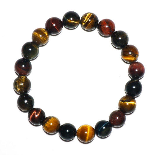 TaHLga Mixed Tigers Eye Mens Bracelet 10MM | Mixed Red Gold Blue | Fits for About 7.5" Large Wrist | Natural Solar Plexus Chakra Gemstones | Bring Luck Wealth Courage | Protection from Evil | Gift