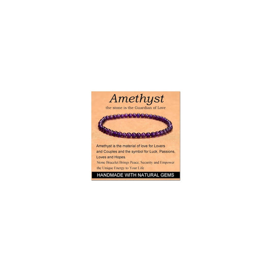CHELYQST Amethyst Bracelet - Stone of Guardian of Love,Stretch Natural Stone Crystal Beads Jewelry Gifts for Women Men Unisex Adult,4mm