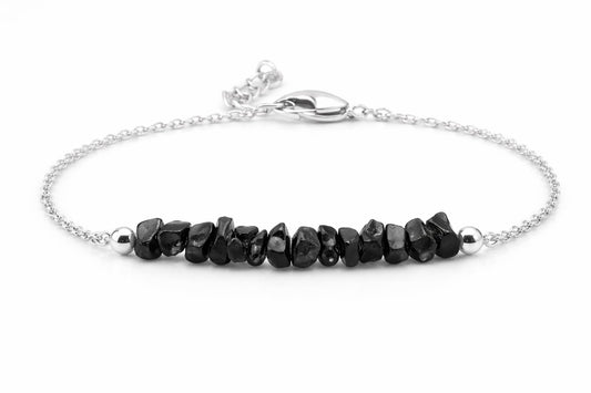 Gempires Natural Gemstone Chip Bar Bracelet for Women, Crystal Healing Bracelet, Multiple Gemstone Options, Adjustable Yellow Gold Plated Chain (7” + 1” Extender), Dainty Stackable Jewelry Gift for Her (Black Tourmaline)