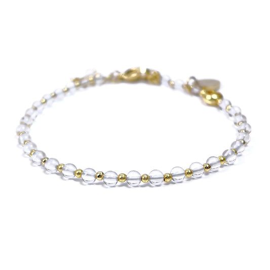 Morchic 3mm Clear Quartz Tiny Beads Bracelet for Women, Adjustable 7.1" Dainty Handmade Energy Gem Jewelry, Birthday Gift