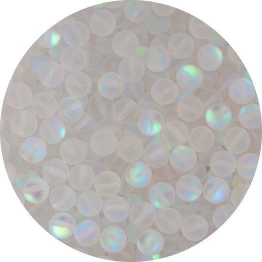 Matte Aurora Crystal Glass Beads Crystal 100pcs 8mm Flash Glitter Shining Mermaid Round Loose Aura Bead Frosted Moonstone for Jewelry Making (Crystal, 8mm)