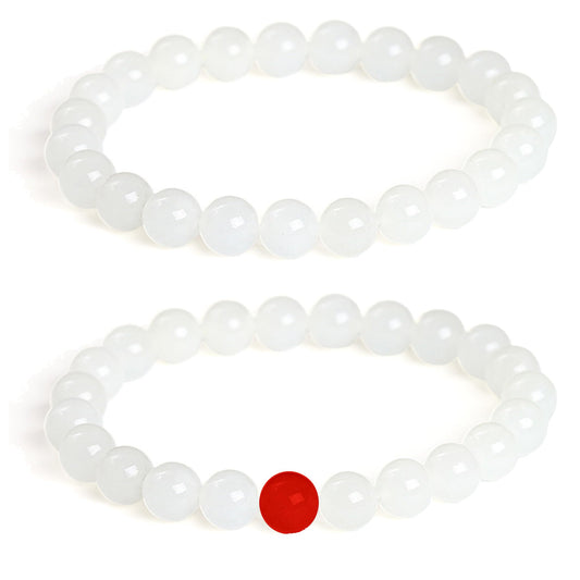 Cryhand White Jade Bracelets For Men Protection Healing Crystal Bracelet For Women Spiritual Charms Stretchy 8mm Beaded Lucky Handmade Anxiety Braceletss