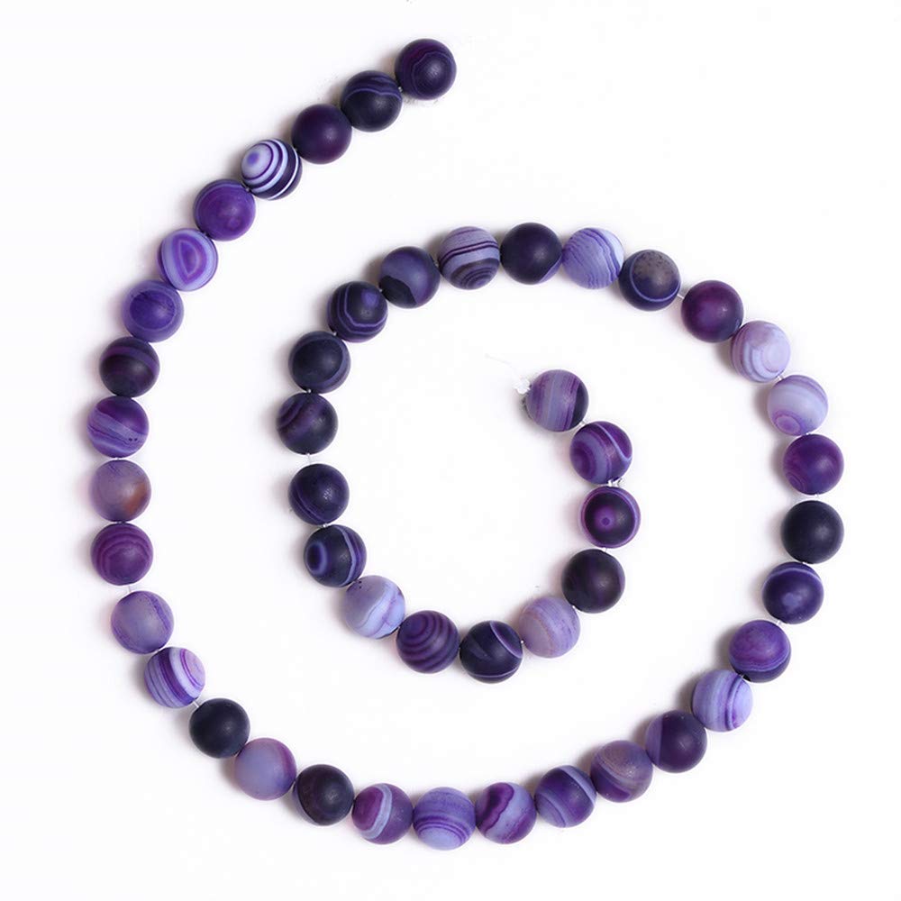 PLTbeads Gorgeous Purple Stripe Agate Natural Gemstone Loose Beads 6mm Matte Round Approxi 15 inch DIY Bracelet Necklace for Jewelry Making