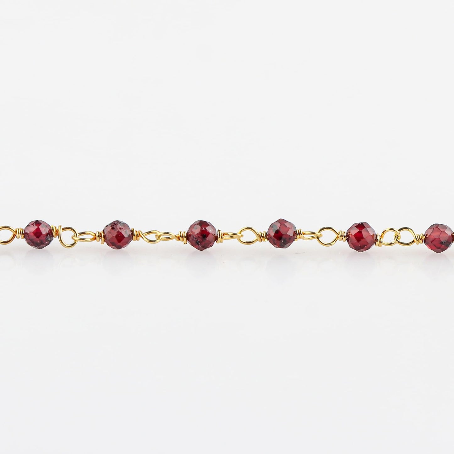 CRYSTALINES Natural Garnet Gemstones Bracelet Handmade Hypoallergenic Gold Plated Jewelry for Women Healing Crystals Microfaceted Beads Rosary Chain Boho January Birthstone Bracelet, 7+1inch