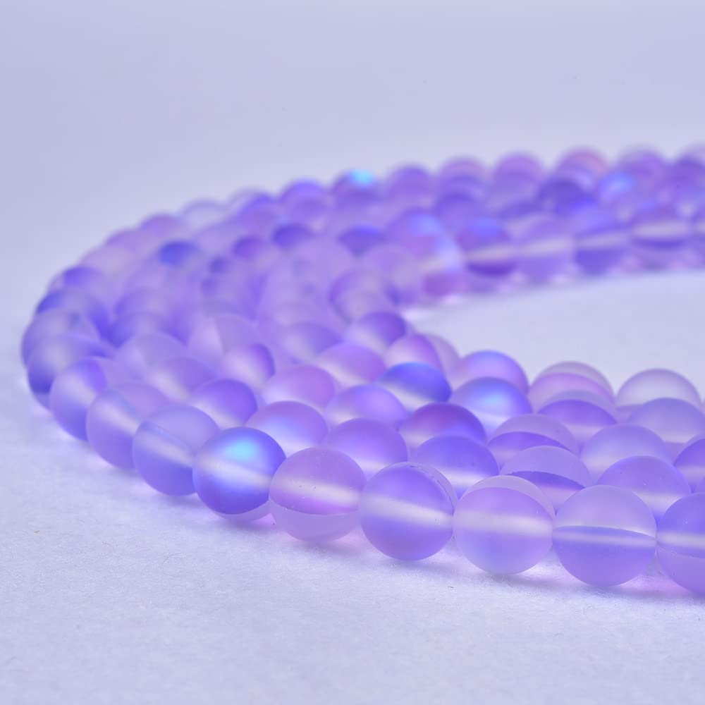 Asingeloo 48PCS 8mm Natural Violet Purple Mystic Aura Quartz Gemstone Frosted Matte Titanium Round Loose Spacer Beads 15 inch Full Strand Crystal Healing Power Quartz
