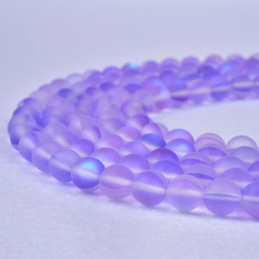 Asingeloo 38PCS 10mm Natural Violet Purple Mystic Aura Quartz Gemstone Frosted Matte Titanium Round Loose Spacer Beads 15 inch Full Strand Crystal Healing Power Quartz