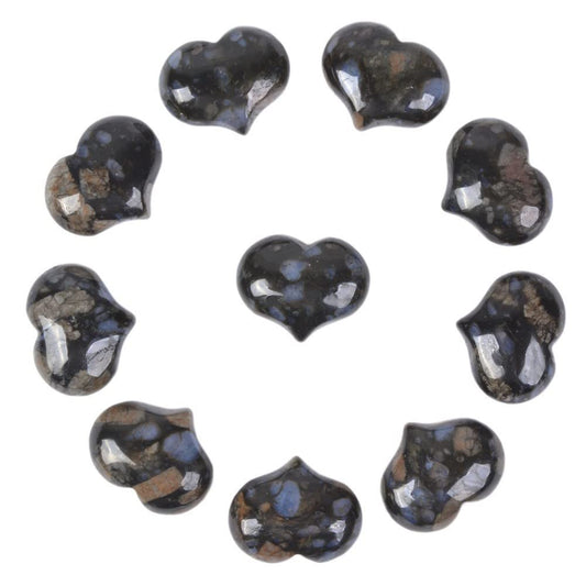 Natural Llanite Gemstone Healing Crystal 1 inch Mini Puffy Heart Pocket Stone Iron Gift Box (Pack of 10)