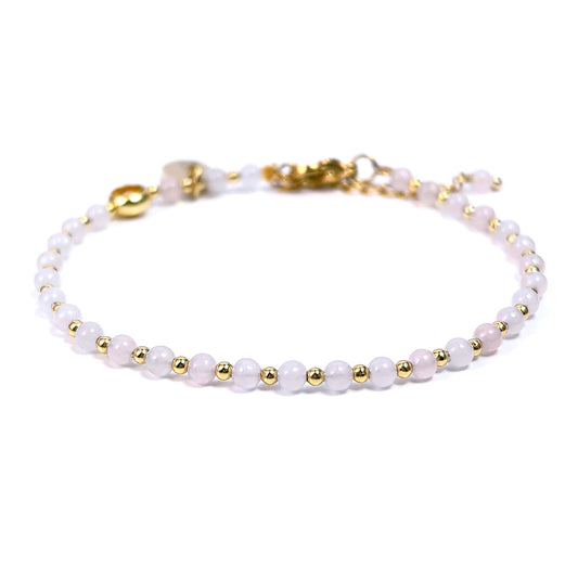 Morchic 3mm Pink Rose Quartz Natural Gemstone Beaded Bracelet for Women, Dainty Tiny Charm Jewelry, Adjustable 7.1-8.6", Ideal Birthday Holiday Gift