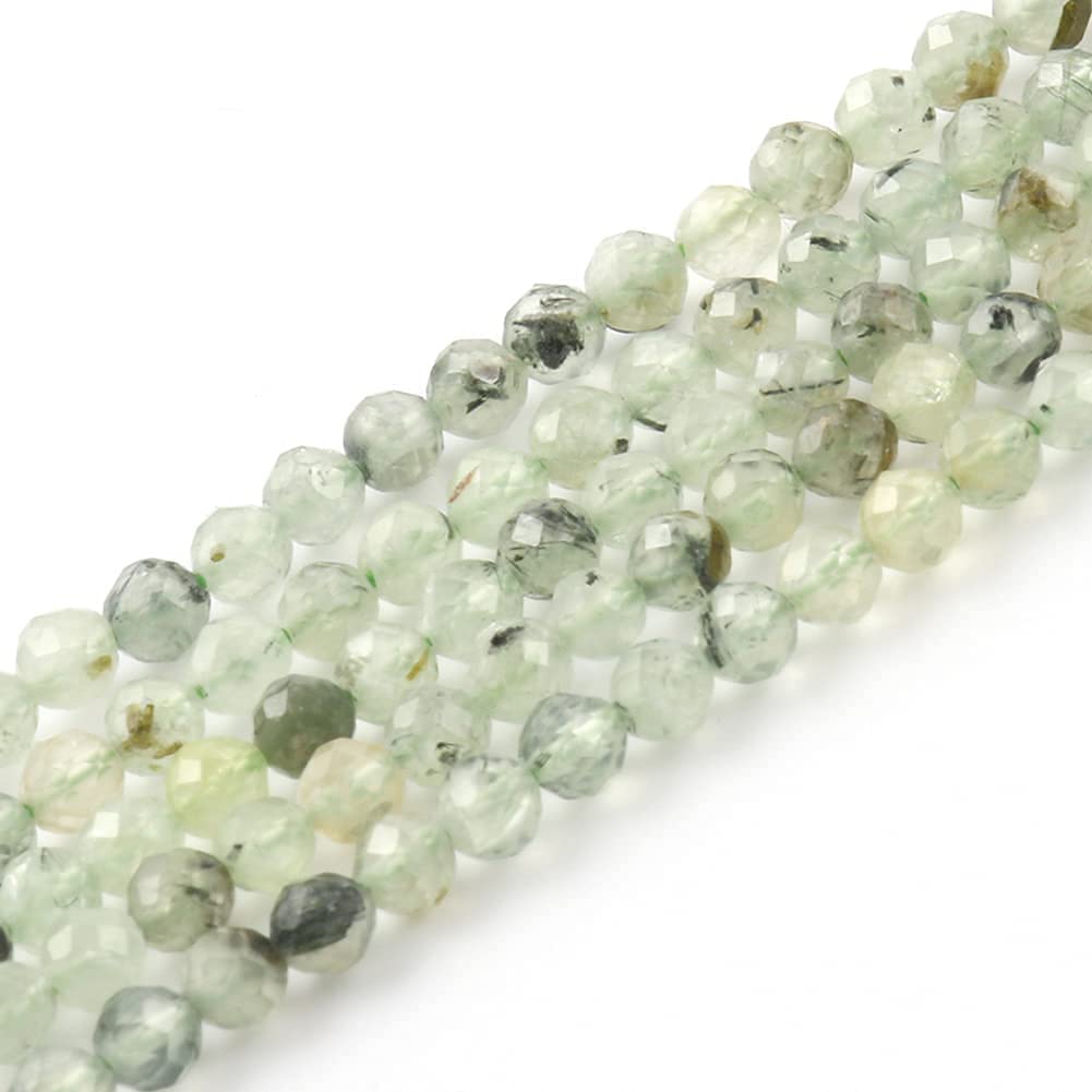 Song Xi 180pcs 2mm Natural Prehnite Gemstone Beads Faceted Round Loose Stone Beads for Jewelry Making (1 Strand)