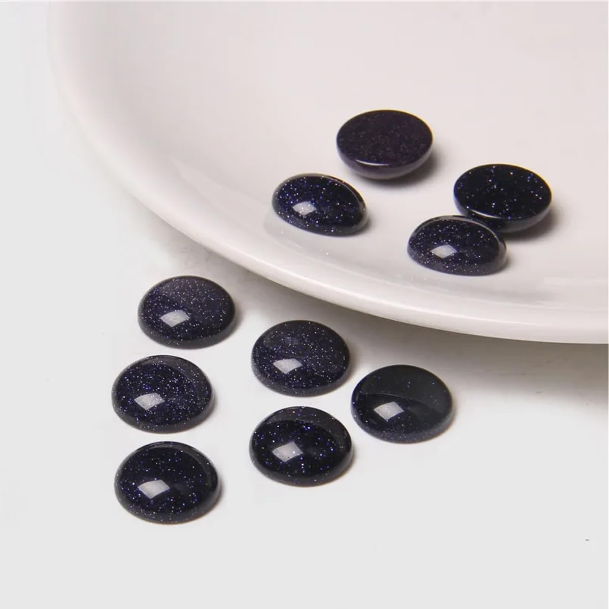 20pcs 8mm Natural Stone No Hole Blue Sandstone Semicircle Smooth Cabochons Beads Healing Chakra Crystal Stone Bead for Jewelry Making Rings Earrings Necklace Bracelet DIY Crafts