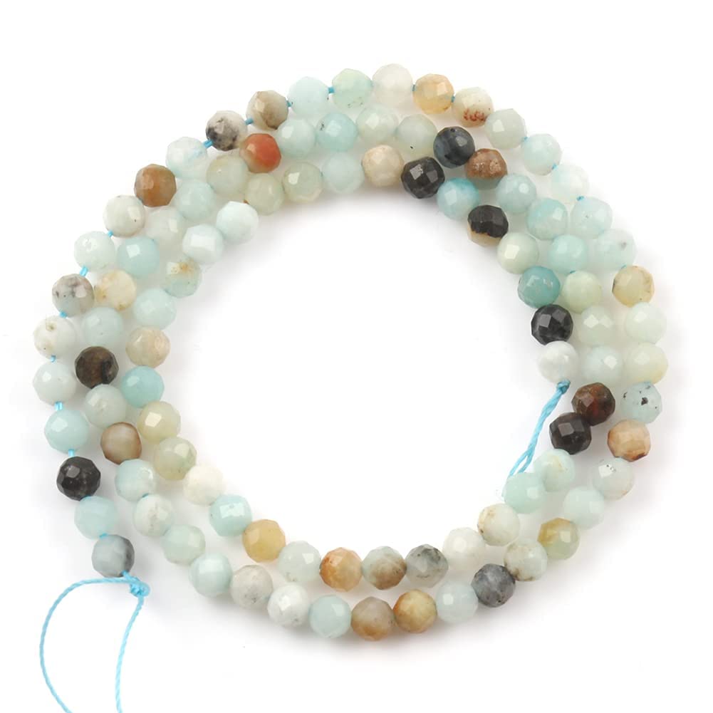 Song Xi 180pcs 2mm Natural Amazonite Gemstone Beads Faceted Round Loose Stone Beads for Jewelry Making