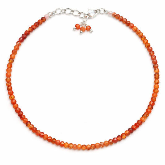 Gempires Handmade Carnelian Gemstone Beaded Bracelet for Women | 2.4–2.5 mm Faceted Natural Stone | Adjustable 7+1 Inch Silver Plated Chain | Dainty Minimalist Stacking Jewelry | Orange Stone Gift