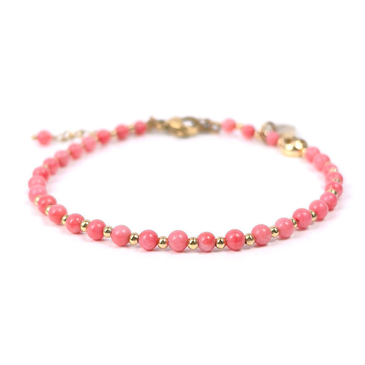 Morchic 3mm Pink Coral Natural Gemstone Beaded Bracelet for Women, Dainty Tiny Charm Jewelry, Adjustable 7.1-8.6", Ideal Birthday Holiday Gift