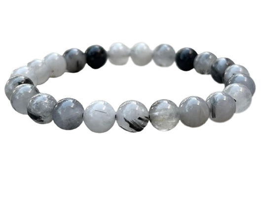GAF TREASURES Black Rutilated Quartz Crystal Bead Bracelet 8mm, Genuine Black Rutilated Quartz Stretch Gemstone Bracelet, Healing Crystal Bracelet, Gift for Men & Women (1)