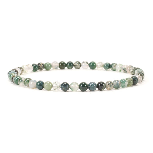 Cherry Tree Collection - Small, Medium, Large Sizes - Gemstone Beaded Bracelets For Women and Men - 4mm Round Beads (Moss Agate, Medium)