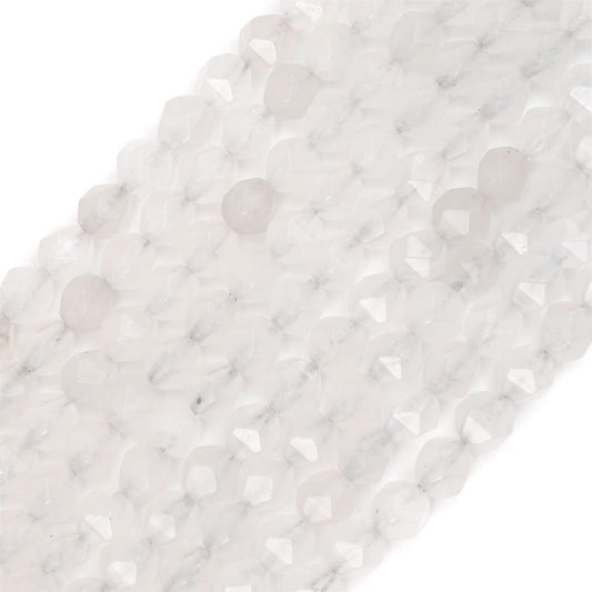 BEADIA Faceted Natural White Agate Stone Round Beads 8mm 36cm/Strand for Jewelry Making