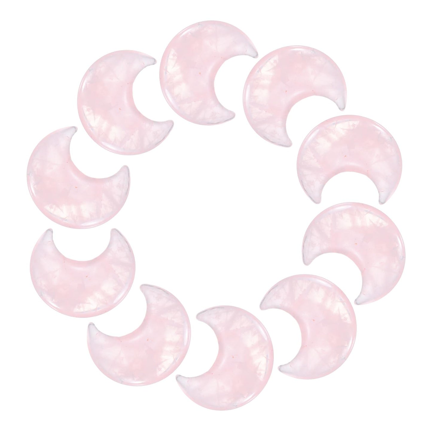 MECCANIXITY 10 Pcs Moon Crystal Worry Stone, 1.2 Inch Length Natural Rose Quartz Moon Gemstone Bulk, Carved Pocket Stones for Meditation Balancing Pendant Decor