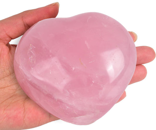 JIC Gem Large Heart Shaped Rose Quartz Crystal Healing Stone Pocket Palm Worry Stone with Display Stand Chakra Reiki Balancing 3.7"-4"