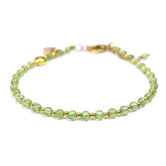 Morchic 3mm Green Peridot Quartz Natural Gemstone Beaded Bracelet for Women, Dainty Charm Jewelry, Adjustable 7.1-8.6", Ideal Birthday Holiday Gift