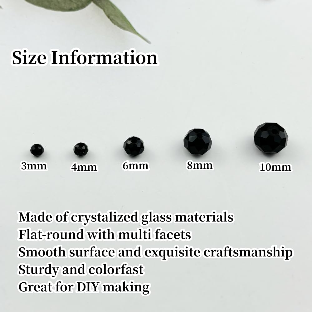 YUEXIGO 60pcs 10mm Crystal Glass Beads for Jewelry Making, Faceted Rondelle Glass Spacer Beads for Wind Chimes Bracelet Earring Necklace DIY Craft(Black)