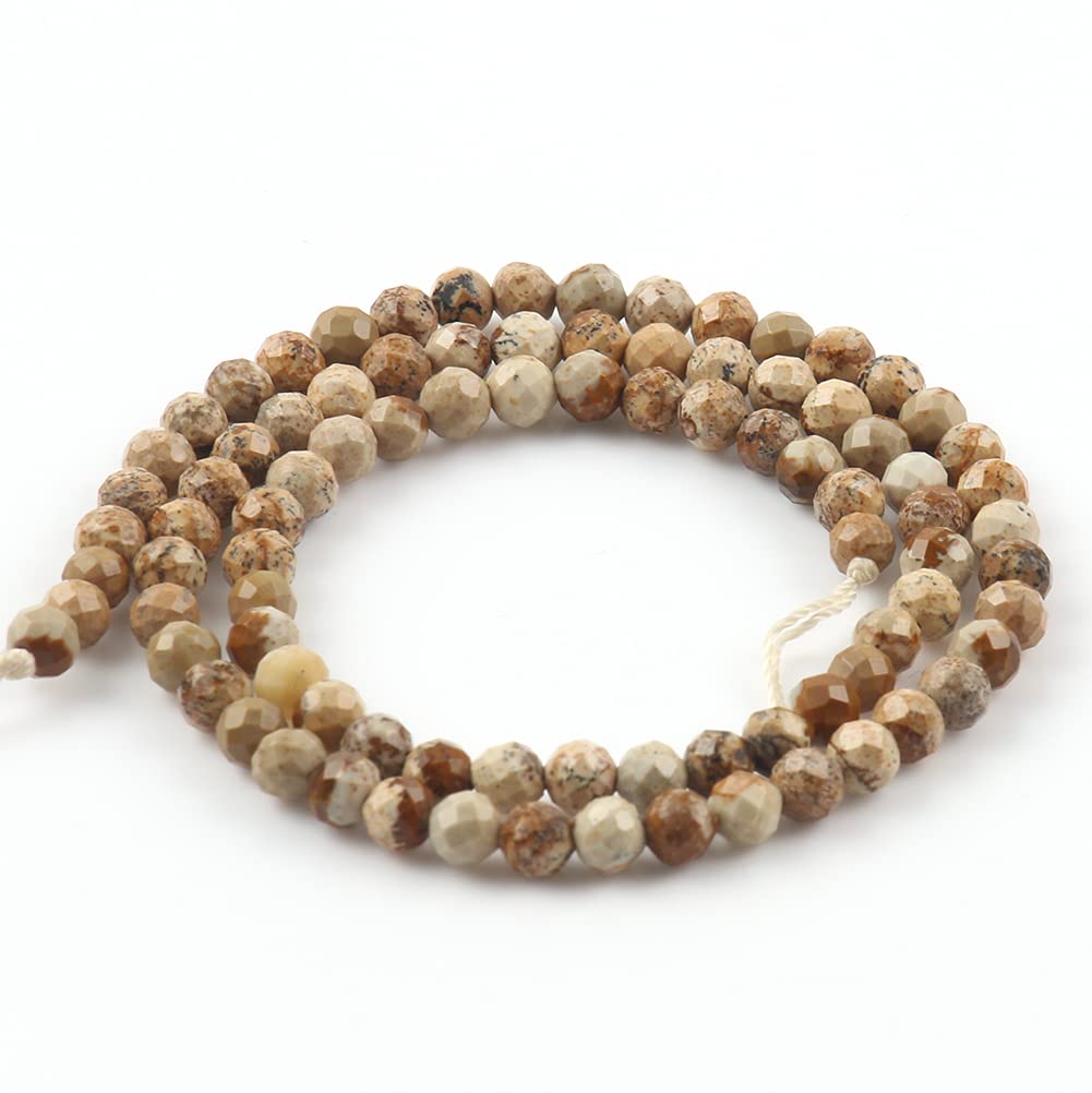 Song Xi 90pcs 4mm Natural Picture Gemstone Beads Faceted Round Loose Stone Beads for Jewelry Making