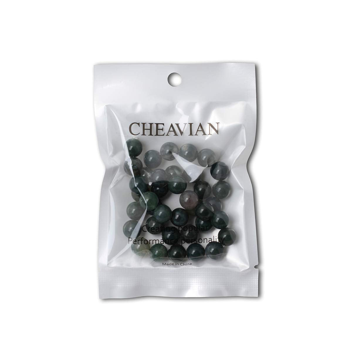 CHEAVIAN 35PCS 10mm Natural Moss Agate Gemstone Round Loose Beads for Jewelry Making DIY 1 Strand 15"