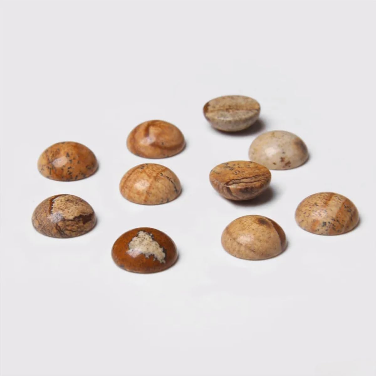 20pcs 4mm Natural Stone No Hole Brown Picture Semicircle Smooth Cabochons Beads Healing Chakra Crystal Stone Bead for Jewelry Making Rings Earrings Necklace Bracelet DIY Crafts