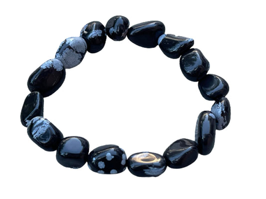 GAF TREASURES Snowflake Obsidian Crystal Nugget Bracelet, Genuine Snowflake Obsidian Tumbled Gemstone Bracelet, Healing Crystal Bracelet, Gift for Men & Women (1)