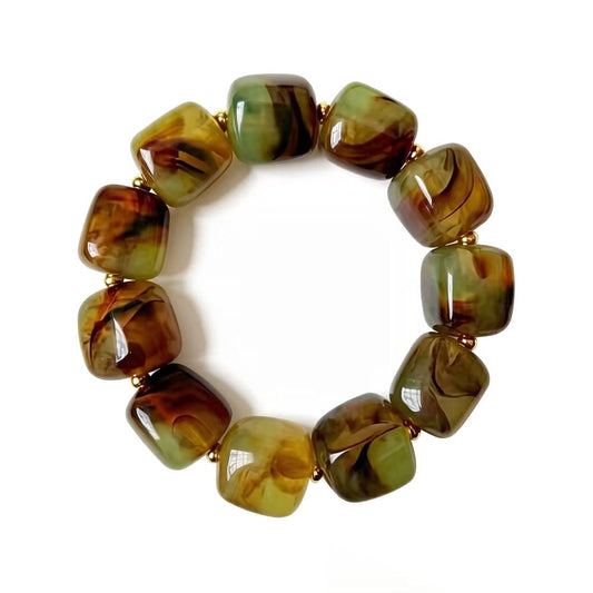 FALFYFM Chunky Square Beaded Stretch Bracelets for Women Boho Acrylic Beads Bracelet Adjustable Statement Beach Summer Jewelry (Green)