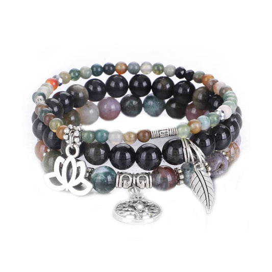 UEUC Tree of Life Yoga Healing Stone Bracelets, Multilayer Lotus Chakra Stone Reiki Bracelet Sets, Anxiety Crystal Natural Stone,for Women Stress Relief(#130)