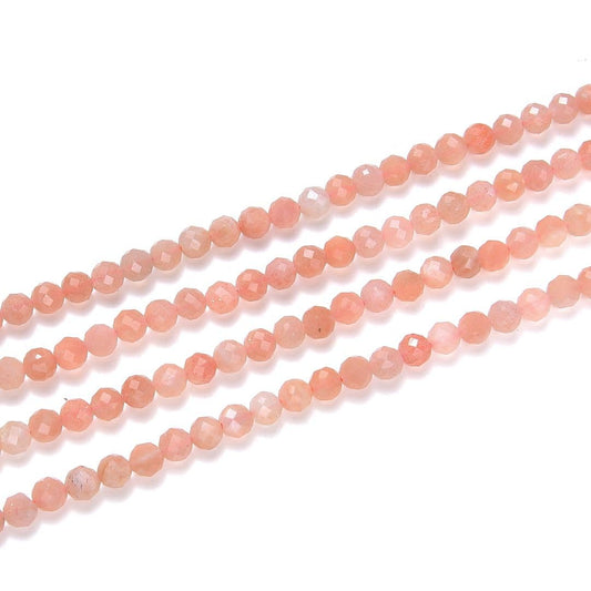 Adabele 30 Inch Natural Pink Moonstone Healing Gemstone 4mm (0.16 Inch) Tiny Small Faceted Round Loose Beads Stone Spacer (170-190pcs) for Craft Jewelry Making GK4-19