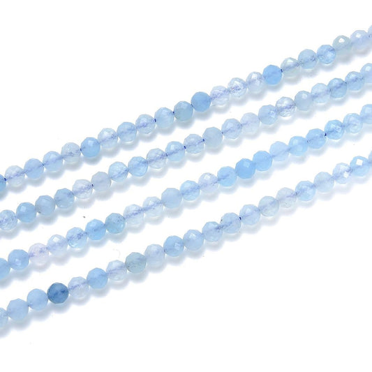 Adabele 15 Inch Natural Blue Aquamarine Healing Gemstone 4mm (0.16 Inch) Tiny Small Faceted Round Loose Beads Stone Spacer (85-95pcs) for Craft Jewelry Making GK4-8