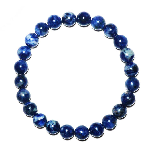 8mm Natural Blue Vein Stone Bracelet - Fine Marble Pattern Crystal Beads - Handmade Calming Meditation Jewelry - Adjustable Elegant Ocean Pattern Solidate Bracelet | Fits for 6.5-7.5 inch Small Wrist