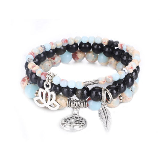 UEUC Tree of Life Yoga Healing Stone Bracelets, Multilayer Lotus Chakra Stone Reiki Bracelet Sets, Anxiety Crystal Natural Stone,for Women Stress Relief(#129)