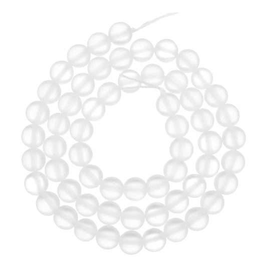 uxcell Matte Crystal Glass Beads 6mm Synthetic Frosted Shining Semi-Precious Round Loose Beads Synthetic Moonstone for Jewelry Making DIY Bracelet, White Silver